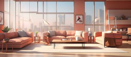 Rendered illustration of furnished apartment photo