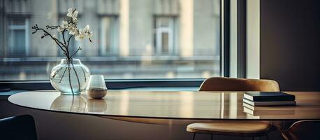 Stylish glass desk by a window photo