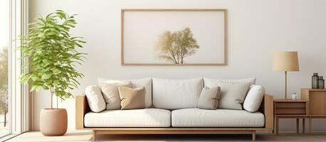 a mock up poster frame in a beautiful living room photo