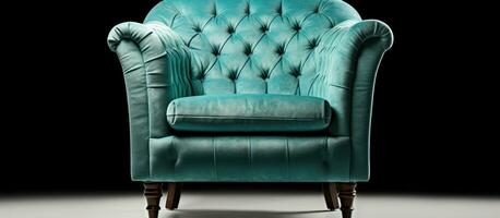 Classic armchair in turquoise velvet with black and nickel legs isolated on white background photo