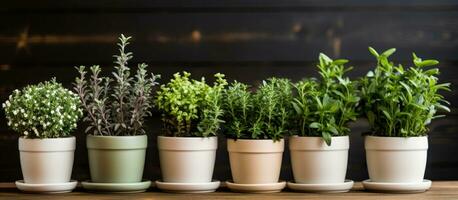 Indoor gardening during spring with decorative plants caring for them including a pot of fresh thyme photo