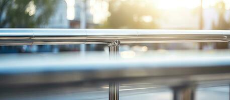 The stainless steel railing with a blurred background for safety or aesthetic purposes photo
