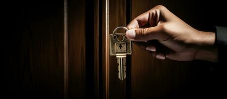 Using a key to lock or unlock a door photo
