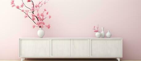 of a sideboard with home accessories on a white background allowing for wallpaper wall panels photo prints or paintings