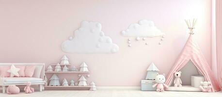 Modern style illustration mock up wall for a child s playroom in pastel Christmas colors photo