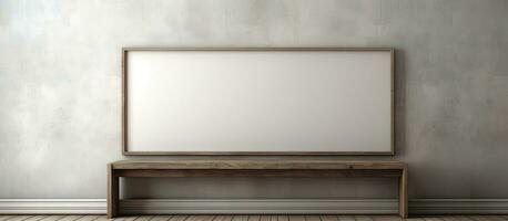 mockup of a blank wall with an advertising space above a wooden bench photo