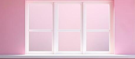 mínimo concepto de diferencia con un blanco ventana rodeado por rosado ventanas en un pastel rosado pared foto