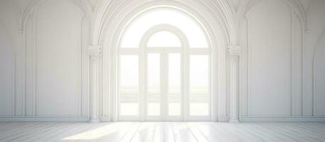 Exterior background featuring a white arched door with textured lighting and shadow photo