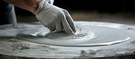 Preparing to apply construction by mixing cement on a tray photo