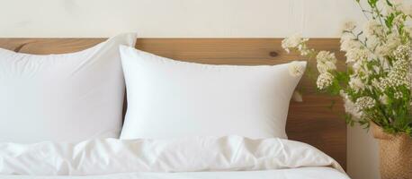 White pillow on a bed as bedroom decor photo