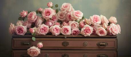 Artificial flowers emerging from a drawer photo