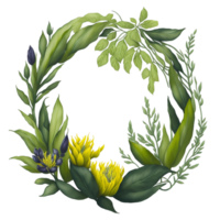 vattenfärg blommig design med avrundad ram, vattenfärg blombukett, vattenfärg bukett blomma, bröllop blomma, vattenfärg blommig design, botanisk blomma, vattenfärg dekoration, ai genererad png