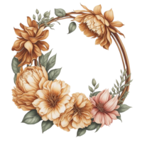 waterverf bloemen ontwerp met afgeronde kader, waterverf Bloemen boeket, waterverf boeket bloem, bruiloft bloem, waterverf bloemen ontwerp, botanisch bloem, waterverf decoratie, ai gegenereerd png