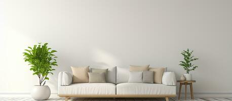 Scandinavian style illustration of a white minimalist living room with a sofa photo