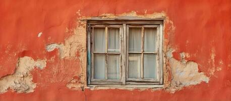 peladura pintar en un Envejecido ventana marco foto