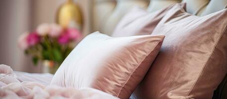 lujoso almohada adornando dormitorio decoración foto