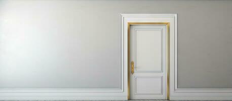 blanco de madera puerta con oro Perilla de la puerta en gris pared foto
