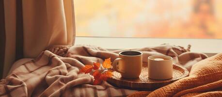 Fall morning Comfortable house Cozy blanket photo