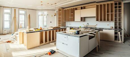 Preparing kitchen for installation of custom new features in modern home improvement photo