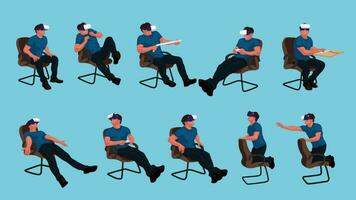 vr sitting man set vector