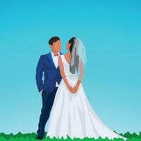 wedding couple  on blue vector