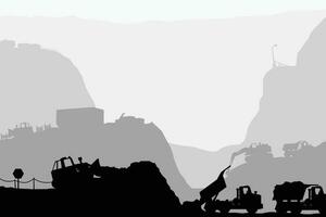 working silhouette vehicles in canyon vector