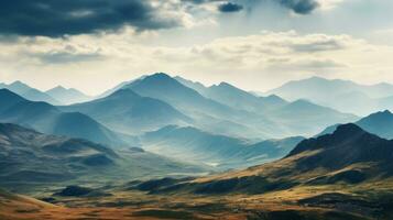 montañas en el antecedentes de un nublado cielo generativo ai foto