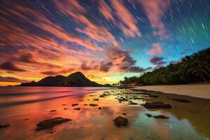 escénico crepúsculo paisaje de playa generativo ai foto