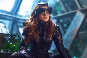 Stylized Portrait of a Woman Wearing a VR Headset photo