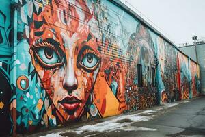 colorful graffiti on a wall in a city generative AI photo