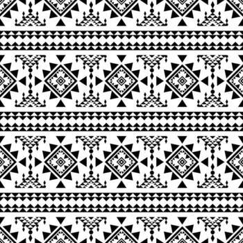 Seamless native stripe pattern. Ethnic geometric abstract motif. Vector illustration in Aztec tribal style. Design for textile template and print fabric. Black and white colors.