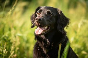 retrato de un contento al aire libre verano perro generativo ai foto