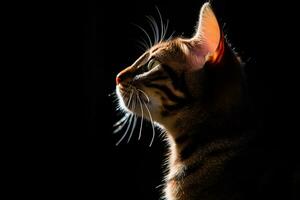 bengal cat silhouette on black background generative AI photo