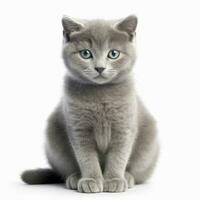 british shorthair kitten 1 year old sitting in front of white background generative AI photo