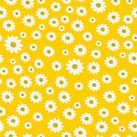 Wild chamomile flowers on a yellow background create a seamless summer pattern with large white flowers for textile. Vector. vector