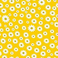 Wild chamomile flowers on a yellow background create a seamless summer pattern with large white flowers for textile. Vector. vector