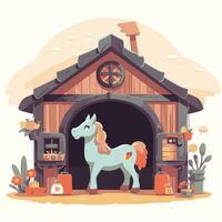 cute stable for pony vector