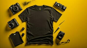 T-shirts mockup with text space on colrful background HD Ai photo