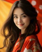 beautiful asian woman in kimono generative AI photo