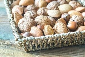 Assortment of nuts in the basket photo