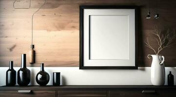 Free photo dark modern blank picture frame on wall poster frame mockup AI Generated