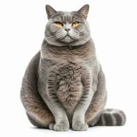 an overweight cat sitting down on a white background generative AI photo