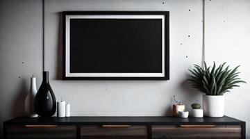 Free photo dark modern blank picture frame on wall poster frame mockup AI Generated