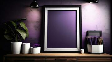 Free photo dark modern blank picture frame on wall poster frame mockup AI Generated