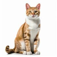 an orange and white cat sitting on a white background generative AI photo