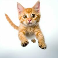an orange tabby cat is flying through the air generative AI photo