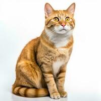 an orange tabby cat sitting on a white background generative AI photo