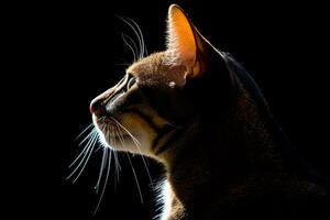 an oriental cat is silhouetted against a black background generative AI photo