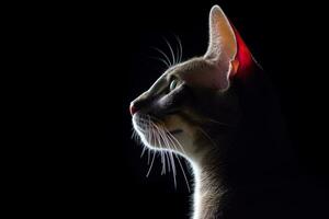 an oriental shorthair cat is silhouetted against a black background generative AI photo