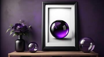 Free photo dark modern blank picture frame on wall poster frame mockup AI Generated